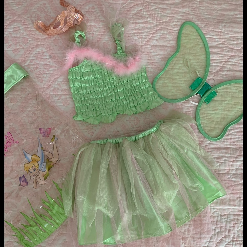 Tinkerbell Fairy Princess Dress Up Costume 5 PIECE Set Green Pink Girls Size OS